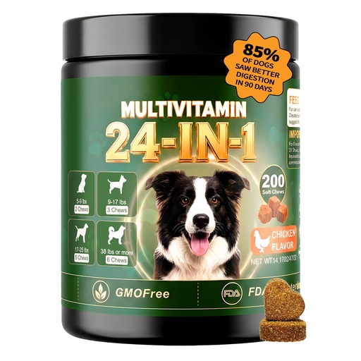 [BRSRYYI5AQIQMA3J] 24-in-1 Dog Vitamins and Supplements 200 Ct Daily Multivitamin for Dogs Hip & Joint, Skin, Digestion, Immune