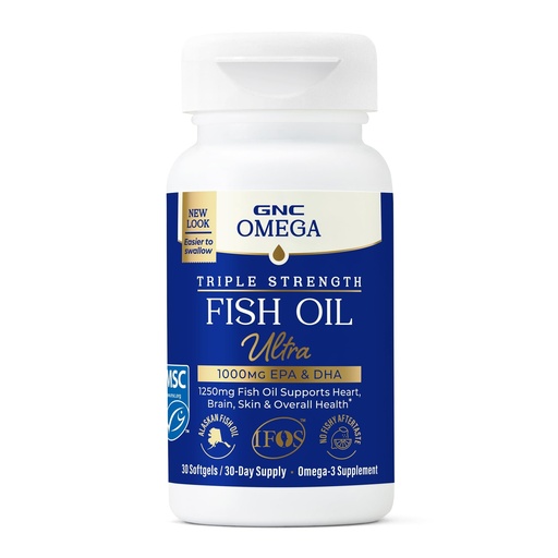 [BRSRYZAYDJ7GODT4] GNC Omega Triple Strength Fish Oil, Omega-3 Supplement, 30 Softgels | Delivers 1000mg EPA and DHA to Support Heart, Brain, Skin and Overall Health in an Easier to Swallow Softgel