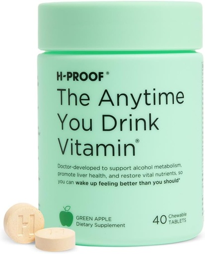 [BRSRAYAFCECGEA3U] H-PROOF The Anytime You Drink Vitamin, Liver Health & Immunity Support with Electrolytes, Milk Thistle, and Vitamins B & C - 40 Chewable Tablets (20 Servings), Vegan, Green Apple
