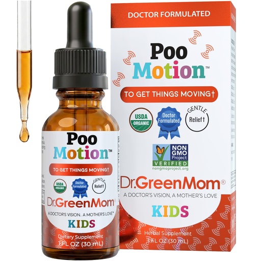 [BRSRYZYOOQNWG33O] Dr. Green Mom Poo Motion — Organic Kids Digestive Drops — Gut & Tummy Care | Baby, Toddler & Children’s Bowel Movement Support — Gentle & Soothing Herbal Liquid Formula for Daily Regularity — 1 Fl Oz