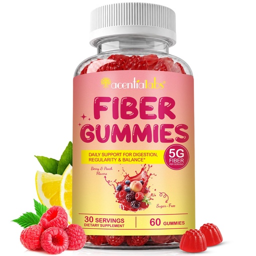 [BRSRYZI3OYIGC3DJ] Prebiotic Fiber Gummies for Adults, 5g Per Serving, No Sugar, Chicory Root Inulin, Mixed Berry & Peach Flavor, Digestive Health & Regularity Support, Pectin-Based, 120 Gummies, 60-Day Supply