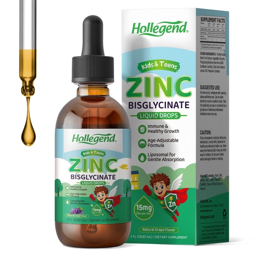 [BRSRYZILCQCGYADF] Liquid Zinc Bisglycinate Drops for Kids, 15mg Zinc per 2 mL, Vegan, 2 Fl Oz | Liposomal Chelated Zinc Supplements for Immune & Antioxidant Support, Grape Flavor