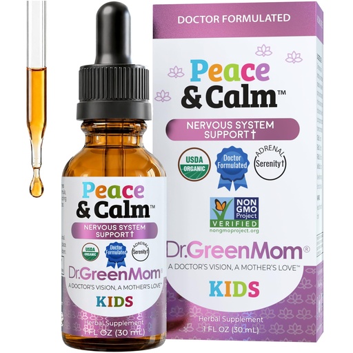 [BRSRYZ3RB5YWGC3P] Peace & Calm Kids — Herbal Remedy for Mood, Stress, Sleep & Relaxation — Chamomile Supplement with St. John's Wort, Lemon Balm & Valerian — Sugar-Free, Dye-Free — 1 Fl Oz