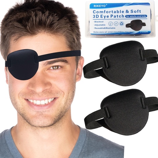 [BRSW2HQ3AENAG335] 2 Pcs Eye Patches for Adults and Kids,3D Adjustable Eyepatch for Right or Left Eye,One Eye Cover for Lazy Eye,Pirate Costume(Black)