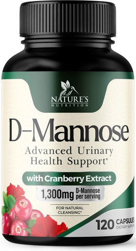 [BRSWGAY7OACA4DQU] D-Mannose - Organic D-Mannose 1300 mg Per Serving - Organic Cranberry Extract - Natural Urinary Tract Health Support - Fast-Acting D Mannose Supplements for Women & Men - Bottled in USA - 120 Capsules