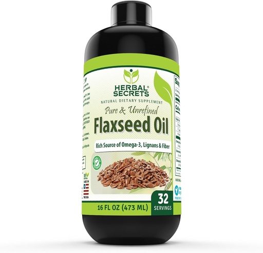 [BRSRO2QFAEDQKG3G] Herbal Secrets Organic Flaxseed Oil Supplement | 16 Fl. Oz. (473 ml) | Non-GMO| Made in USA