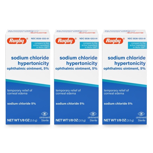 [BRSWYAQNCMFQ2HQ7] Rugby Sodium Chloride Hypertonicity Ophthalmic Ointment 5% - 50 mg Sodium Chloride Eye Ointment for Temporary Corneal Edema Relief - Made With Lanolin and Mineral Oil - Alcohol-Free - 0.125 Oz(3 Pack)