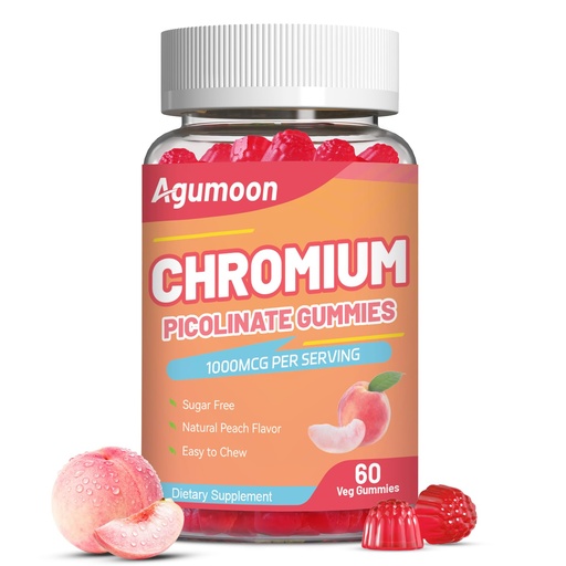 [BRSREFAFBEFWY2TG] Chromium Picolinate Gummies 1000 mcg, Vegan, Gluten-Free, Peach Flavor, 60 Vegan Gummies