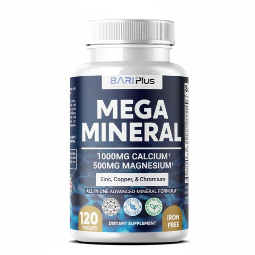 [BRSRGGQPBV7A2HL6] Mega Mineral – Complete Complex with Vitamin D, Calcium, Magnesium, Zinc, Potassium, Boron, Selenium, Chromium & Trace Minerals – Iron-Free – USA Made -Halal (120 Tablets)