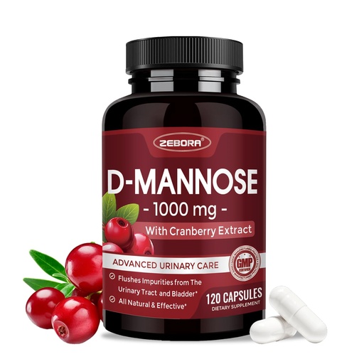 [BRSRGEIFBUFGAETB] ZEBORA D-Mannose 1000mg Capsules with Cranberry Supplement,120 Veg Capsules | 1000mg D-Mannose with 220mg Cranberry Supplements for Women,Supports Urinary & Bladder Health,Non-GMO & Gluten Free