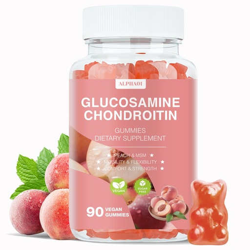 [BRSRAGIZOZ6Q2CLU] Glucosamine Chondroitin Gummies - 3000MG Extra Strength Joint Support Supplement with MSM & Elderberry, Flexibility, Antioxidant Immune Support Gummy for Adults, Men & Women - 90 Peach Gummies