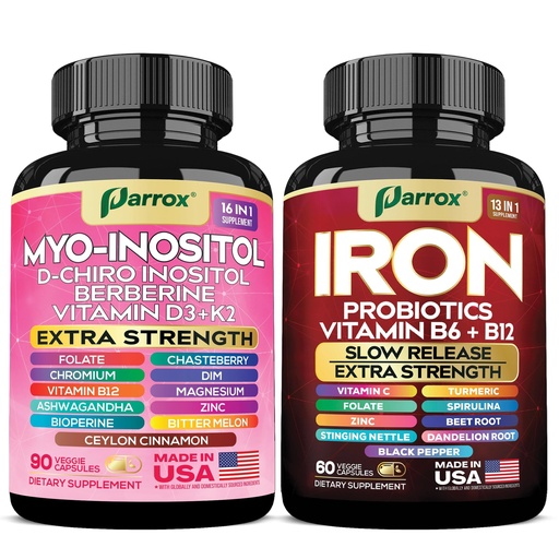 [BRSREHYOBMGW2A3V] Myo-Inositol & Iron Supplement Bundle – Hormonal, Metabolic & Energy Support with D-Chiro Inositol, Ashwagandha, Berberine, Slow-Release Iron, Spirulina, Turmeric & Probiotics