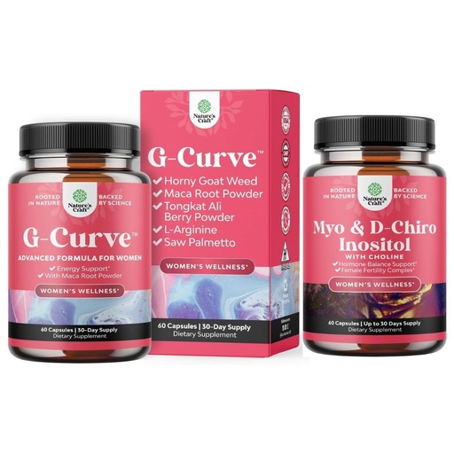 [BRSRYZARCV4AEHIZ] Bundle of G-Curve Butt and Breast Growth Capsules - Horny Goat Weed Muira Puama & Maca Root and Myo-Inositol & D-Chiro Inositol - Choline to Regulate Menstrual Cycle Fertility Hormonal Balance