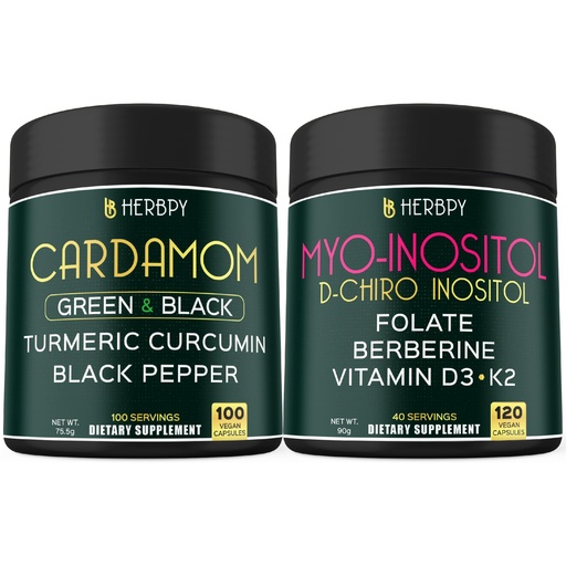 [BRSREZQ3AAHW2H3K] Herbpy Bundle 6in1 Myo-inositol Supplement & 4in1 Cardamom Capsules