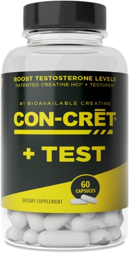 [BRSRMZICA4DWA23U] CON-CRET®+ Test, CON-CRET® Patentoitu Creatiini HCl Nyt Testofen®, Boost Testosteronitasot, 60 kapselia