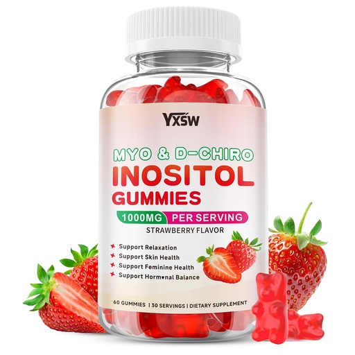 [BRSRYY3YCV4BUCQ7] Myo-Inositol & D-Chiro Inositol Gummies, 40:1 Ratio Inositol Supplement with Vitamin D3, Magnesium Glycinate, Folate & Zinc, for Support Hormonal Balance & Wellness, Strawberry Flavor, 60 Count