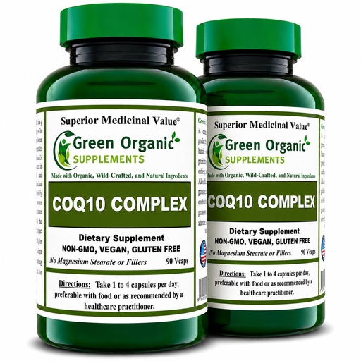 [BRSRMYDRCMMQE3D7] Green Organic Supplements Coq 10 Complex, Ubiquinone, 90 VCaps, High Absorbable, Non-GMO, Gluten-Free (Pack of 2)