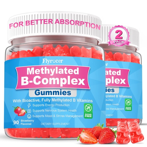 [BRSRYYD4B4BBOFDV] 180 Count | Methylated Vitamin B Complex Gummies For Women & Men Sugar Free | Full B Vitamins with Magnesium, L-Theanine, Ashwagandha for Energy, Brain, Nerve, Immunity, M♡♡d & Str♡ss, Strawberry Flavor