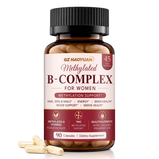 [BRSRYZQYBENGE2Y7] Methylated B Complex Vitamins - B Complex Capsules for Women & Men | With TMG, Biotin, Collagen & Hyaluronic Acid | Hair, Skin & Nails, Energy, Brain Health, Mood & Nerve Support | 90 Capsules