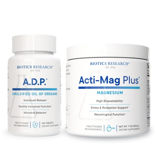 [BRSREHDQOR7B4YL7] BIOTICS RESEARCH A.D.P. Oil of Oregano for GI Cleansing & Antioxidant Support + Acti-Mag Plus Magnesium Powder for Relaxation, Energy & Heart Health – 120 tabs & 7 oz