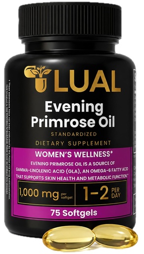 [BRSRAHYZDECRMDLA] LUAL Evening Primrose Oil 1000mg with GLA | 75 Softgels | 1000mg Evening Primrose Oil with GLA