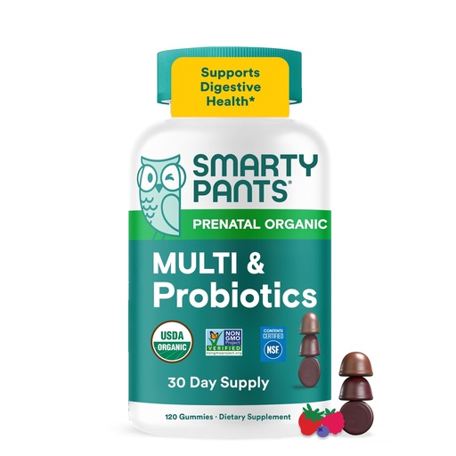 [BRSWG2YQB4FBO2TZ] SmartyPants Organic Prenatal Vitamins for Women, Multivitamin Gummies: Probiotics, Biotin, Methylfolate, Omega 3 (ALA), Vitamin D3, C, Vitamin B12, B6, A, K2 & Zinc, Choline, 120 Count (30 Day Supply)