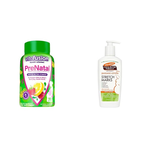 [BRSROBL3DMJRMYA6] Vitafusion PreNatal Gummy Vitamins, Raspberry Lemonade Flavored, Pregnancy Vitamins & Palmer's Cocoa Butter Formula Massage Lotion for Stretch Marks, Pregnancy Skin Care