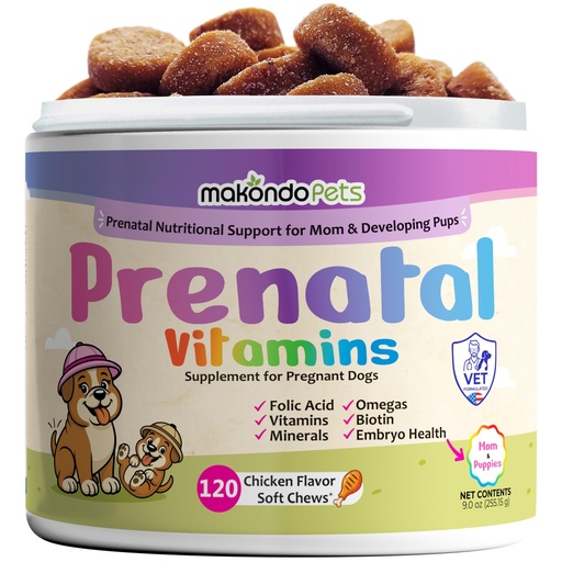 [BRSREHT3CUJRYFLL] Dog Prenatal Vitamins, 120 Soft Chews Multivitamin, Mom & Puppy Vitamins | Folic Acid, Zinc, B-Complex, DHA & EPA Omegas and Probiotics, Supplement for Pregnant, Nursing Breastfeeding pets