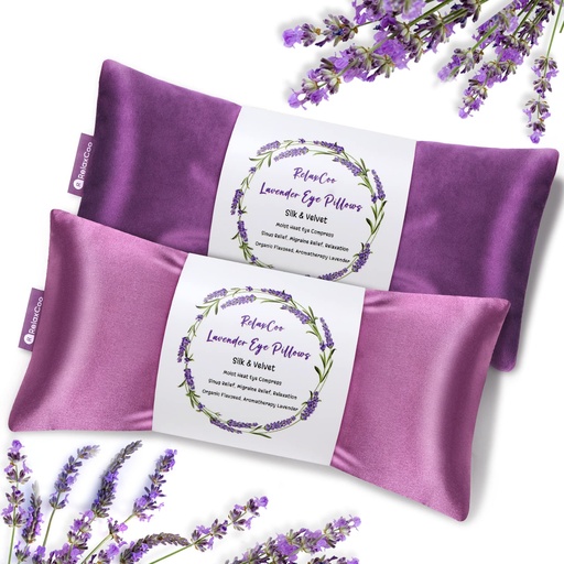 [BRSRMAD3OQPAGHTG] RelaxCoo Lavender Eye Pillow for Relaxation, Yoga, Sleeping, Weighted Eye Mask Heated for Headache, Sinus, Dry Eyes Relief, Moist Heat Eye Compress, Meditation Accessories with Aromatherapy, Pack of 2