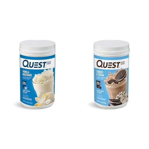 [BRSROCYOBMPAY3LZ] Quest Nutrition Vanilla Milkshake Protein Powder, 24g of Protein, 1g of Sugar, 1.6 Pound, 23 Servings & Cookies & Cream Protein Powder; 20g Protein; 1g Sugar; Low Carb; Gluten Free