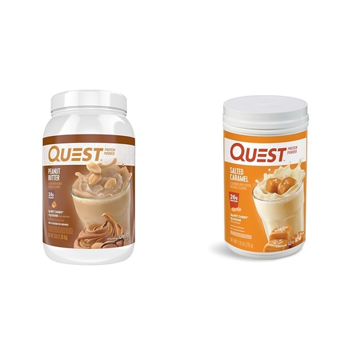 [BRSRAYYYCUHQA3LK] Quest Peanut Butter 23g & Salted Caramel 26g Protein Powders Bundle, Low Carb Gluten Free, 43 & 24 Servings