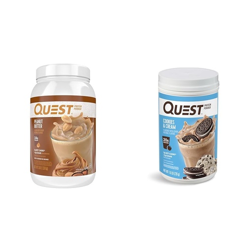 [BRSRAYYYBMIAGH3J] Quest Peanut Butter 23g & Cookies Cream 20g Protein Powders, Low Carb Gluten Free, 43 & 24 Servings