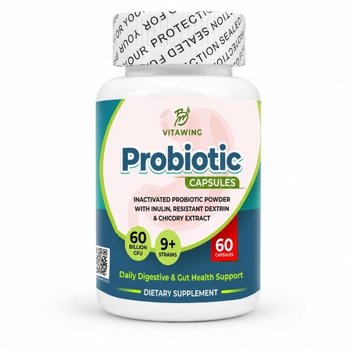[BRSRYZT3BAJR62DK] Probiotic Capsules for Women and Men, 60 Billion CFU Lactobacillus Supplement with 9+ Strains and Prebiotic Inulin and Chicory Extract, Gut and Immune Support for Women and Men, 60 Count