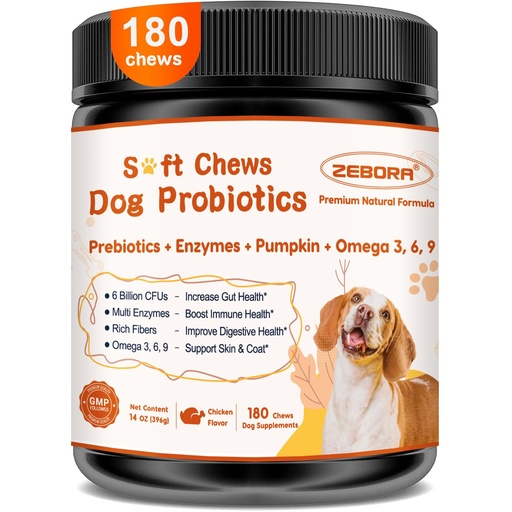 [BRSREFL6PMOWGCTU] ZEBORA Probiotics for Dogs, Digestive & Itch Relief, 180 Soft Chews