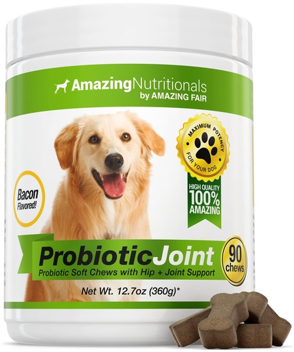 [BRSRACD5BAGRMHLB] Amazing Probiotics for Dogs Eliminates Diarrhea and Gas with Hip Joint Pain Relief, 90 Bacon Soft Chews