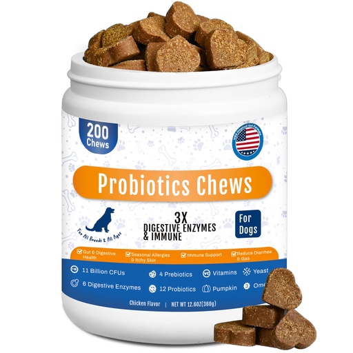 [BRSRECYYOEORAELJ] Probiotics for Dogs Dog Probiotic Chews for Yeast Itch Relief Ears Skin Coat, Gut Digestive Health & Immune Support with 11Billion CFU Probiotics, 6 Enzymes, 4 Prebiotics, Pumpkin, 200ct