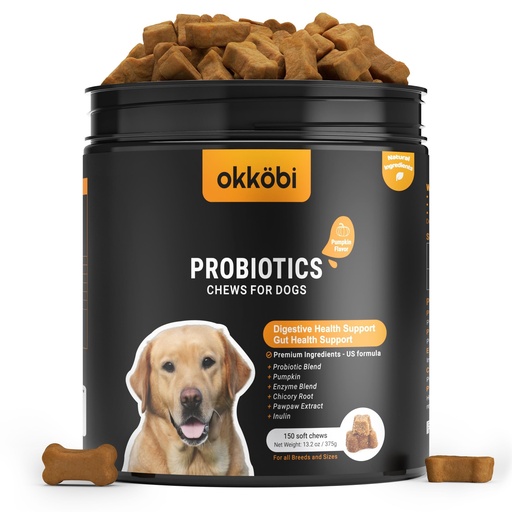 [BRSRAAYQOUFGM232] Probiotics for Dogs Chews 150PCs - Digestive, Gut Health & Diarrhea Support - Probiotic Chews for Dogs - Vet Approved US Formula with Dog Probiotics, Enzymes & Natural Ingredients - Pumpkin