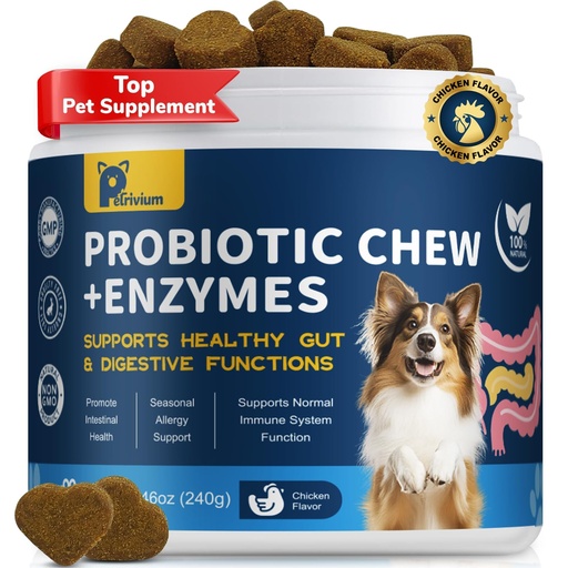 [BRSRYYYLPICGCET7] Probiotics for Dogs Digestive Health, Natural Probiotic Supplement with Digestive Enzymes and Prebiotic, Probiotic Chews for Dogs Support Gut Health, Relieve Diarrhea, Enhance Immunity