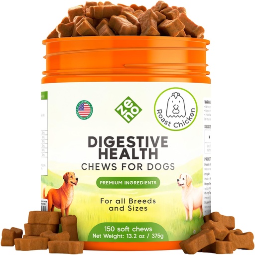 [BRSRGY32OF7GCCT3] ZENO Probiotics for Dogs Chews 150Pcs - Digestive, Gut Health & Diarrhea Support - Chews for Dogs - US Formula with Probiotics, Enzymes & Natural Ingredients - Roast Chicken