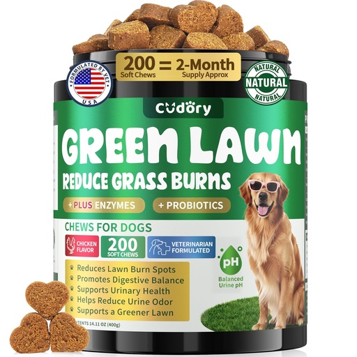 [BRSRGALQOEMWOG3X] Dog Urine Neutralizer for Lawn, Green Grass Chews for Dogs, 200 Ct, Chicken | Probiotics & Enzymes Gut Health, Female Pee Grass Burn Spot by Dog Urine, Helps Yard Stay Green, Cranberry for Urinary Tract