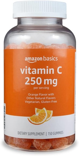[BRSWGEALBYDRA3T2] Bases Vitamine C 250 mg Gummies, orange, 150 Compte (2 par portion), santé immunitaire (précédemment Solimo)
