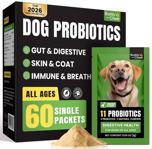 [BRSREHA6BEBR6EL2] Probiotics for Dogs - Digestive & Gut Health for Sensitive Stomachs ，Dog Probiotics Powder for Skin & Coat, Breath and Immunity with 11 Strains, 4 Prebiotics, 5 Enzymes, Pumpkin, 60 Packets, Chicken