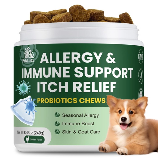 [BRSRYYYRBUPB4FLK] Probiotics for Dogs, Improve Itchy Skin Itchy Ears, Yeast Balance, Immune Support, Dog Probiotics (10 Billion CFU) for Dog Skin & Cost Care, Allergy Relief Chews + Vitamins Blend Chicken 0516x