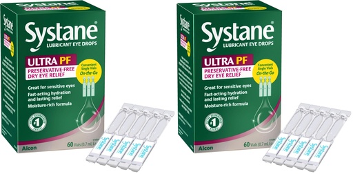 [BRSRYYYDAEIQK3TO] Systane Ultra Preservative Free Lubricant Eye Drops, 60 Count, Fast-Acting Dry Eye Relief from Irritation & Dryness, Hydrating Eye Drops for Extended Protection, Single-Use Vials (Pack of 2)