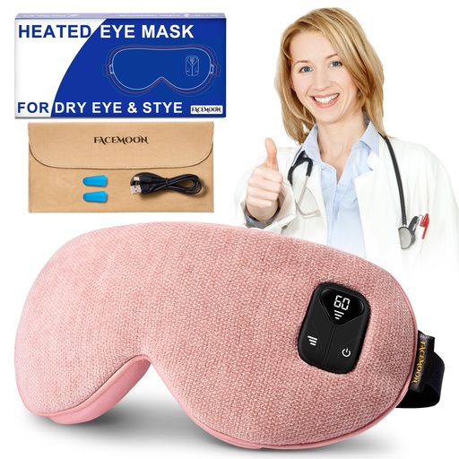 [BRSREYAFCIIBQGT6] Cordless Heated Eye Mask for Dry, Tired Eyes, Hot Compress with Flaxseed Nose Bridge for Better Blackout & Focused Warmth, Rechargeable Warm 3 Heat Levels, 4 Timers, No Microwave Needed, Pink