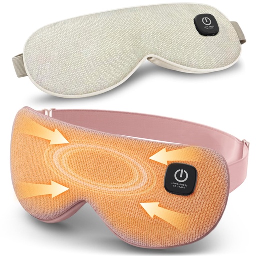 [BRSREHACOF7AAFYV] Cordless Heated Eye Mask, Rechargeable Mask with 4 Heat Levels for Dry Eyes | Fast Heating Mask with Washable Covers for Sleep, Travel, MGD, Blepharitis, 1500mAh Large Battery, Pink & Beige