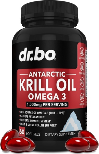 [BRSRAAQEOV6RYHTV] Krill Oil Omega 3 500mg - Antarctic Krill Oil 1000mg Softgels Capsules EPA, DHA, Astaxanthin, Phospholipids - Omega 3 Fatty Acids Supplements, Natural Pure Supplements for Women & Men - 60 Softgels