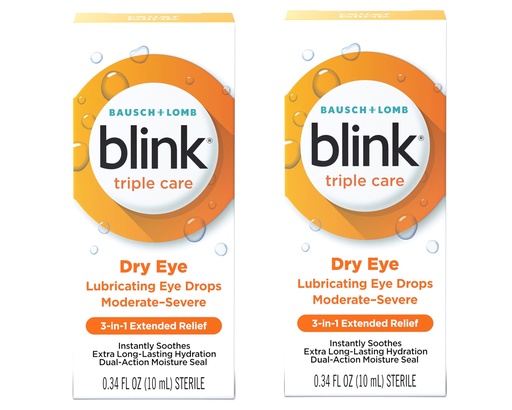 [BRSRGYD6PINBO3AU] BLINK Triple Care Lubricating Eye Drops – Long-Lasting Hydration for Moderate to Severe Dry Eyes, Moisturizes & Soothes with Hyaluronate, 0.34 Fl Oz (Pack of 2)