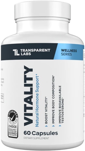 [BRSROAL2CAHAOAY6] Transparent Labs Vitality Testosterone Booster - Testosterone Supplement for Men with Ashwagandha KSM-66, PrimaVie Shilajit Extract, & DIM to Support Vitality, & Bioavailable Testosterone - 60 Count