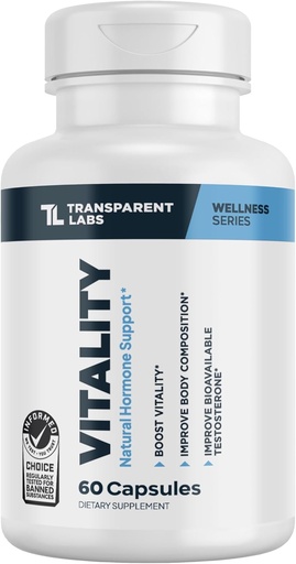 [BRSROAL2CAHAOAY6] Transparent Labs Vitality Testosterone Booster - Testosterone Supplement for Men with Ashwagandha KSM-66, PrimaVie Shilajit Extract, & DIM to Support Vitality, & Bioavailable Testosterone - 60 Count